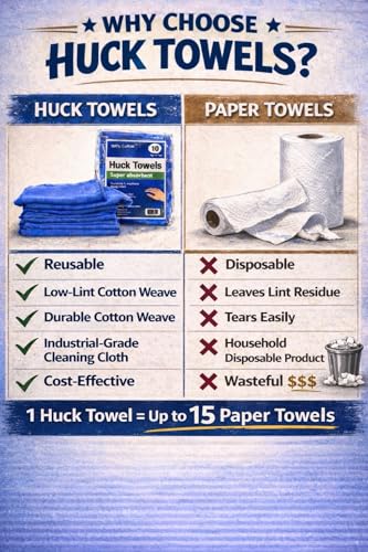 Huck Towels 100% Cotton Shop Towels Cleaning Cloths 10 Pack.