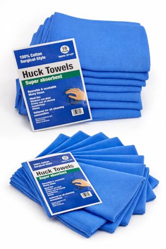 Huck Towels 100% Cotton Shop Towels Cleaning Cloths 10 Pack.