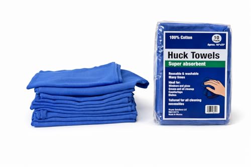Huck Towels 100% Cotton Shop Towels Cleaning Cloths 10 Pack.